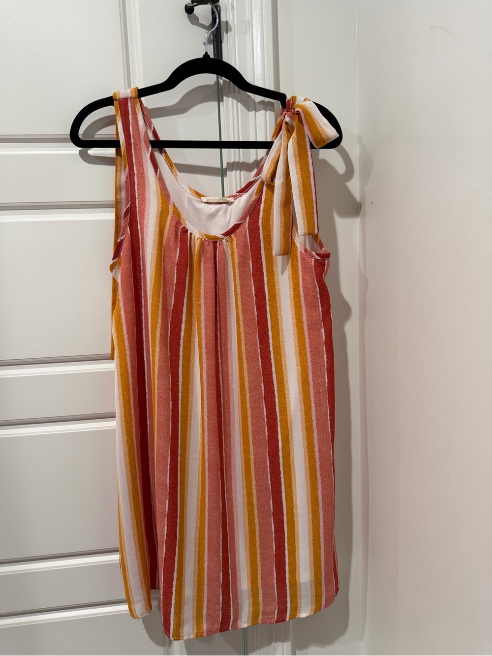 entro Striped Tie-Shoulder Sundress - White, Rust & Mustard